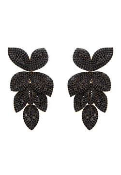 Petal Cascading Flower Earrings Gold Black Cz