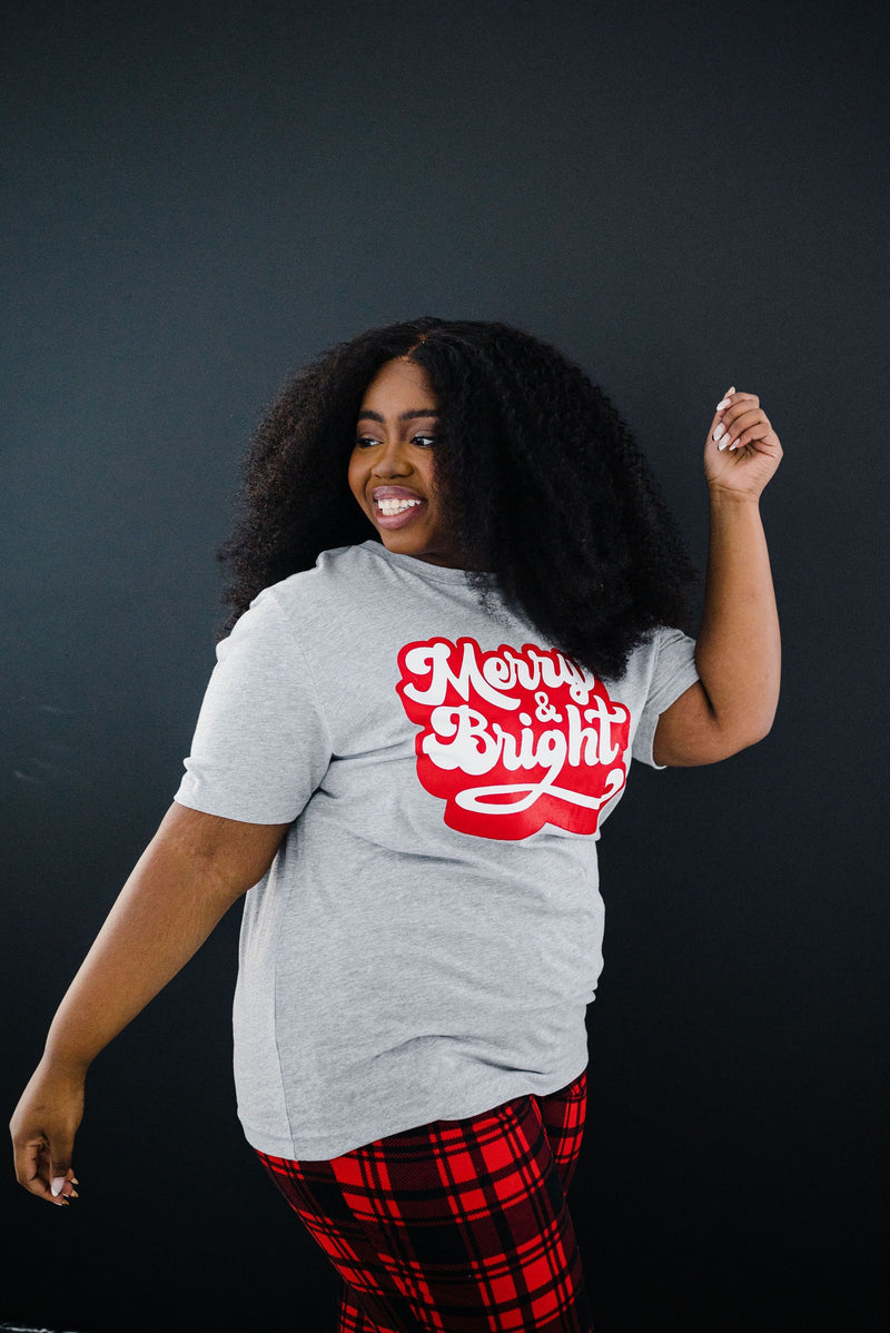 Merry and Bright Graphic Tee- Grey