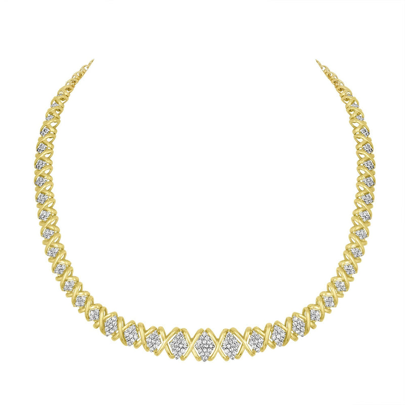 10K Yellow Gold 4 Cttw Brilliant Round-Cut Diamond Graduating Riviera Statement Necklace (H-I Color, I2-I3 Clarity)