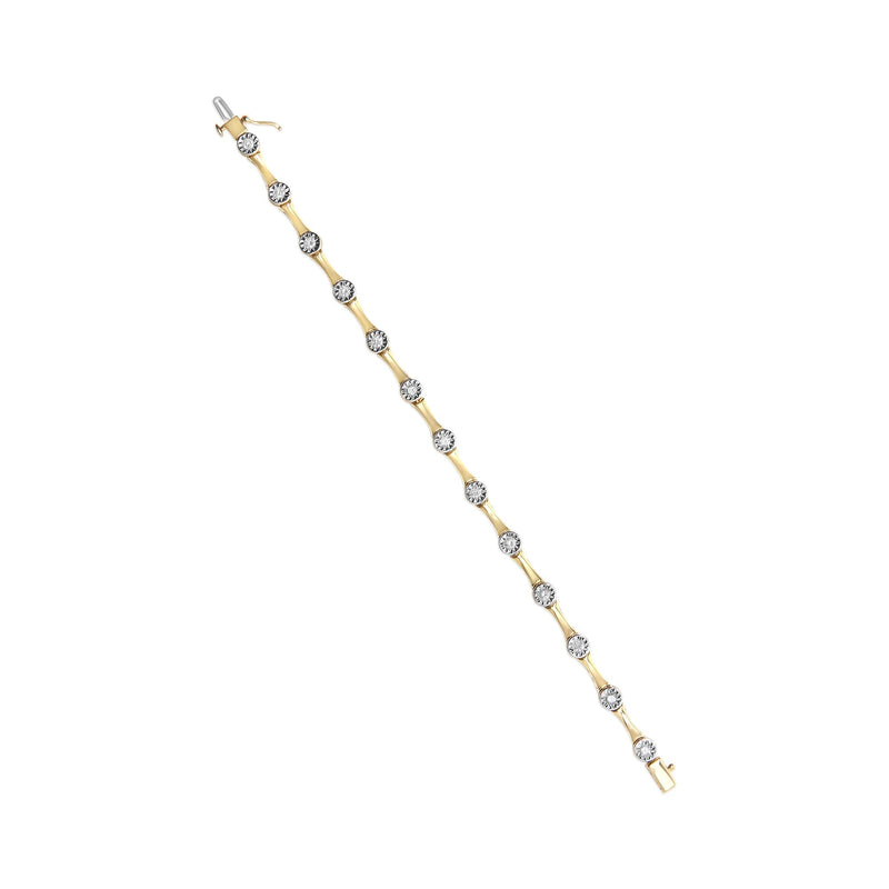 10K Yellow Gold Plated .925 Sterling Silver 1.0 Cttw Miracle Set Diamond Bezel Style Station Link Bracelet (H-I Color, I
