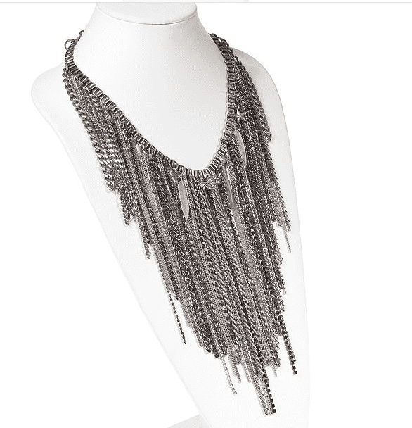 Chain Fringe Necklace With Antique Silver Ad Brass Chains, Studs, Swarovski Crystals and Charms. Trendy Necklace, Trendy