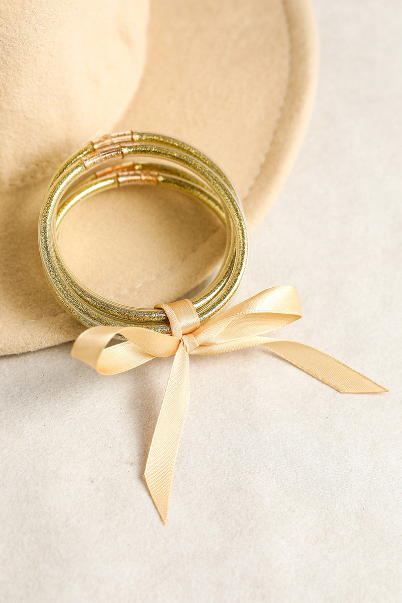 5pcs Glitter Jelly Bow Knot Ribbon Bracelet Set