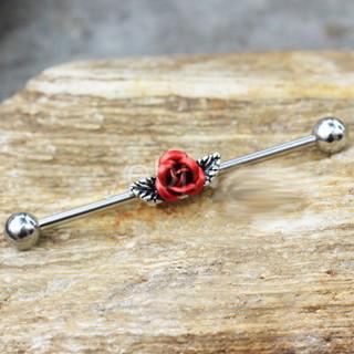 316L Stainless Steel Red Rose Industrial Barbell