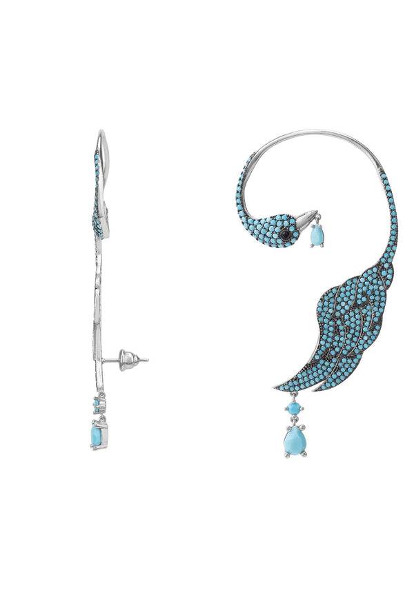 Bird of Paradise Ear Climber Turquoise Silver