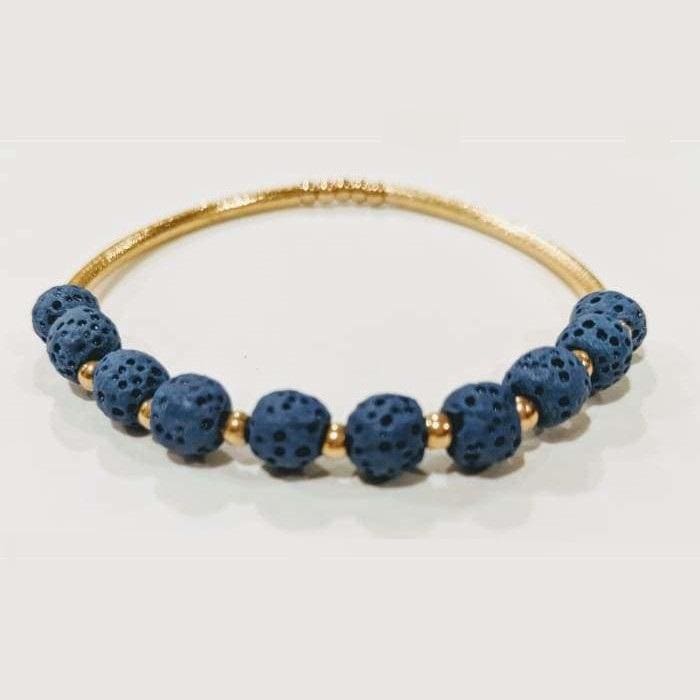 Lava Stone Essential Oil Bracelet - Dark Blue Lava Stone and Gold