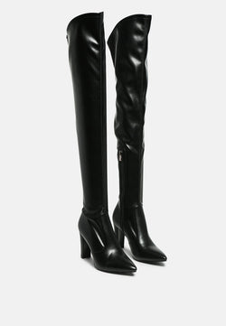 Zade Thigh High Long Boots in Stretch Patent Pu