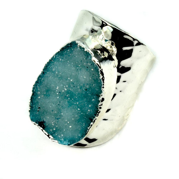 Amy Druzy Statement Ring in Silver-Teal