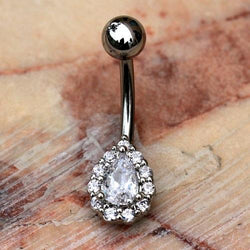 316L Stainless Steel Teardrop Cut CZ Navel Ring