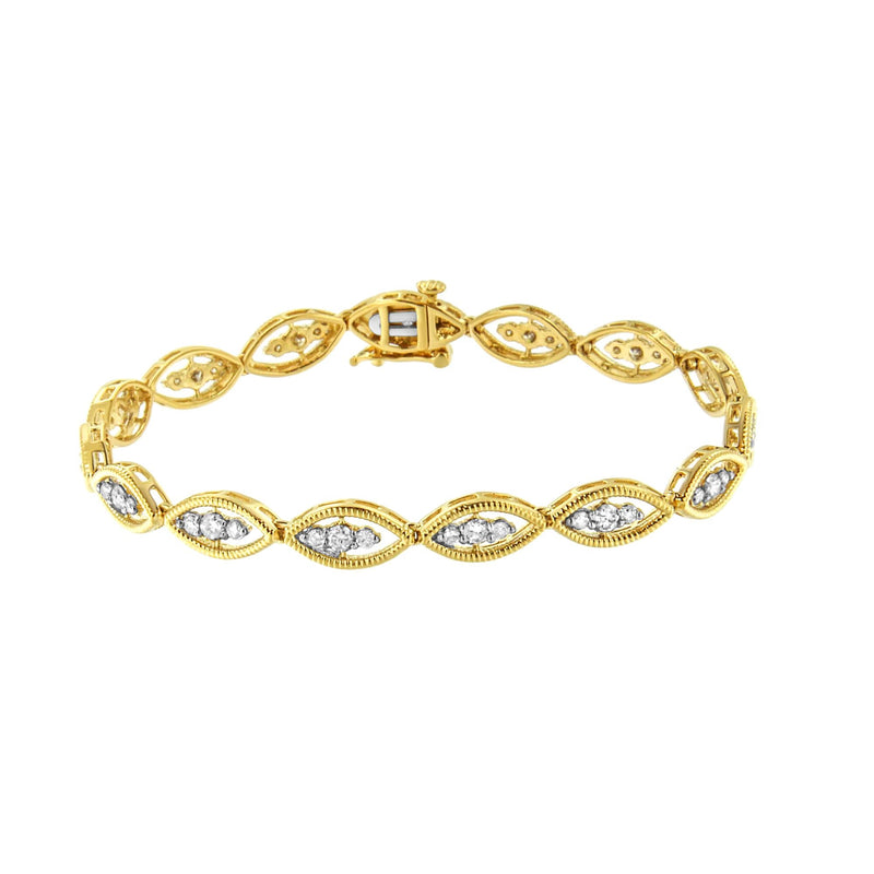 10K Yellow Gold Plated .925 Sterling Silver 1 Cttw Prong Set Round-Cut Diamond Link Bracelet (J-K Color, I1-I2 Clarity)