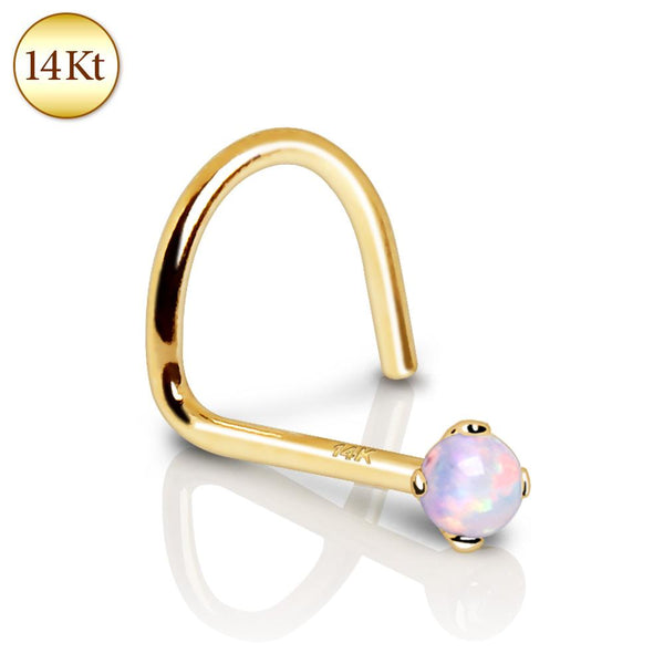 14Kt Yellow Gold Nose Screw With Prong Set Opalite