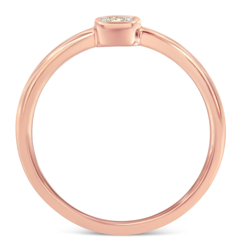 14K Rose Gold Plated .925 Sterling Silver 1/20 Carat Diamond Square Cushion-Shaped Miracle Set Petite Fashion Promise Ri