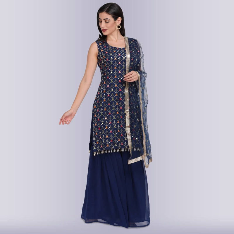 Palazzo Set With Resham Embroidery - Blue
