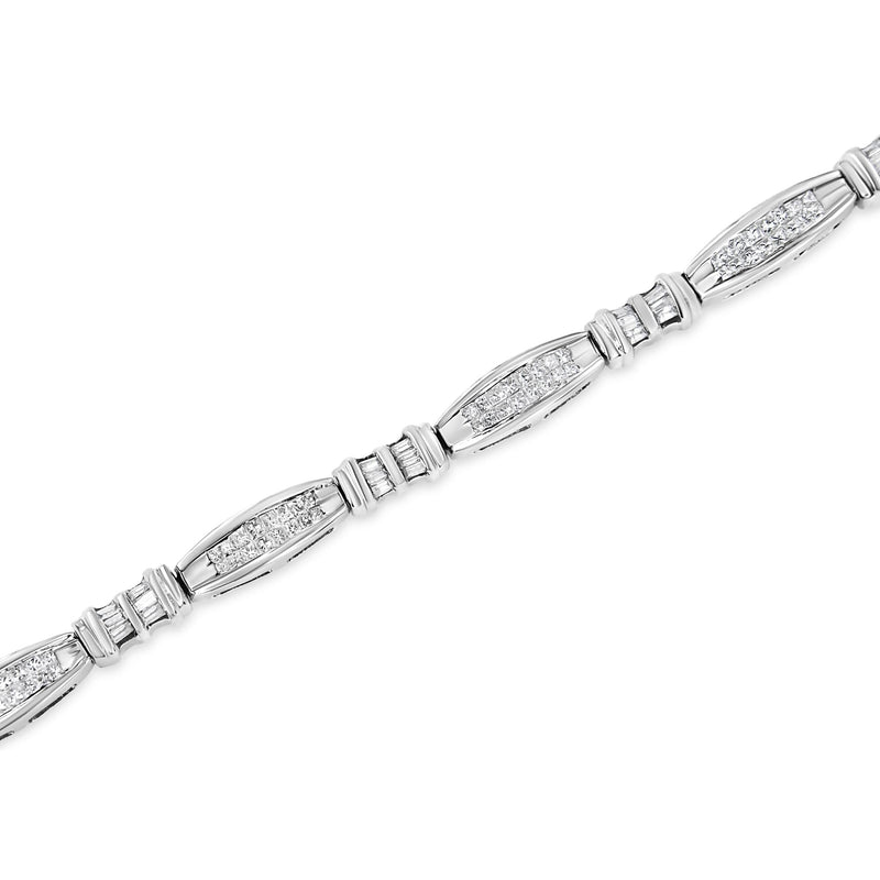 14K White Gold 2.0 Cttw Channel-Set Alternating Baguette and Princess-Cut Diamond Link Bracelet (H-I Color, SI2-I1 Clari