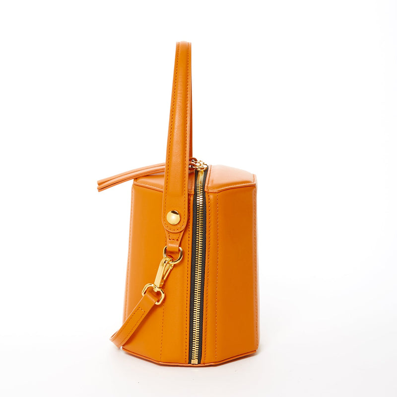 Harper Orange Leather Bucket Bag