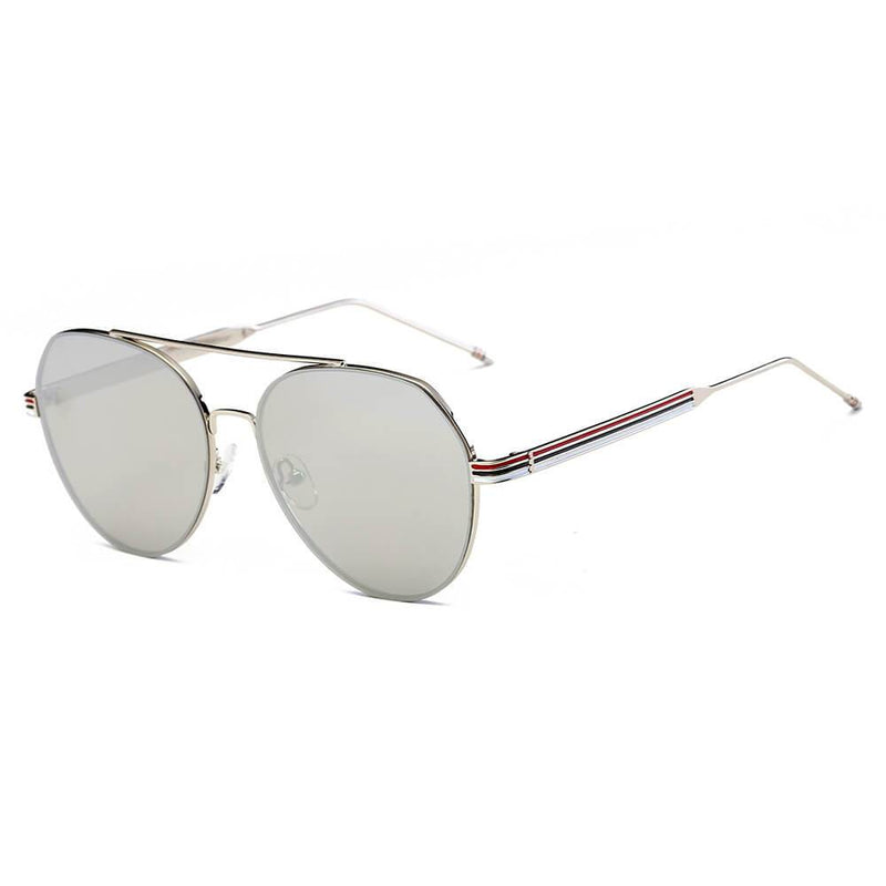 ERIE | S2006 - Modern Teardrop Aviator Flat Mirrored Flat Lens Sunglasses