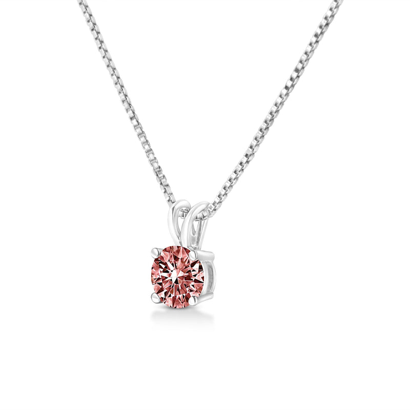 10K White Gold 1/2 Cttw Round Brilliant Cut Lab Grown Pink Diamond 4-Prong Solitaire Pendant Necklace (Pink Color, VVS2-