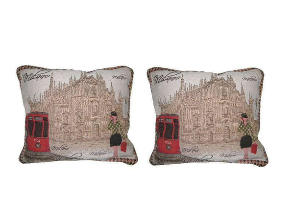DaDa Bedding Set of Two Postcard Milan Cushion Covers W/ Pillow Inserts, 2-Pcs, 18"