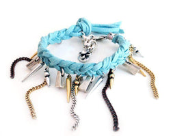 Charm Bracelet With Fringes, Leather and Swarovski Crystals. Boho Chic Bracelet, Boho Chic Jewelry.