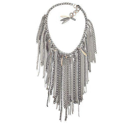 Chain Fringe Necklace With Antique Silver Ad Brass Chains, Studs, Swarovski Crystals and Charms. Trendy Necklace, Trendy