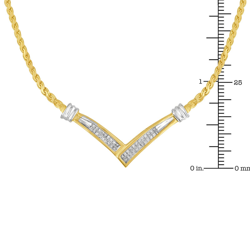 10K Yellow and White Gold 1/2 Cttw Princess Cut Diamond Channel-Set “V” Shape 18" Franco Chain Necklace (H-I Color, SI2-