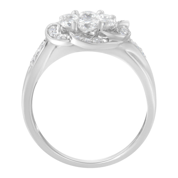 14K White Gold Floral Cluster Diamond Ring (1.0 Cttw, H-I Color, SI2-I1 Clarity) - Size 8