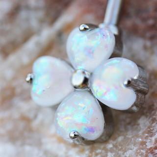 316L Stainless Steel White Synthetic Opal Clover Navel Ring