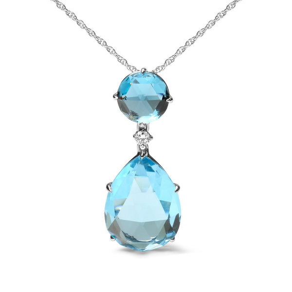 White Gold Diamond Accent and Round  Top & Blue Topaz  18" Pendant Necklace