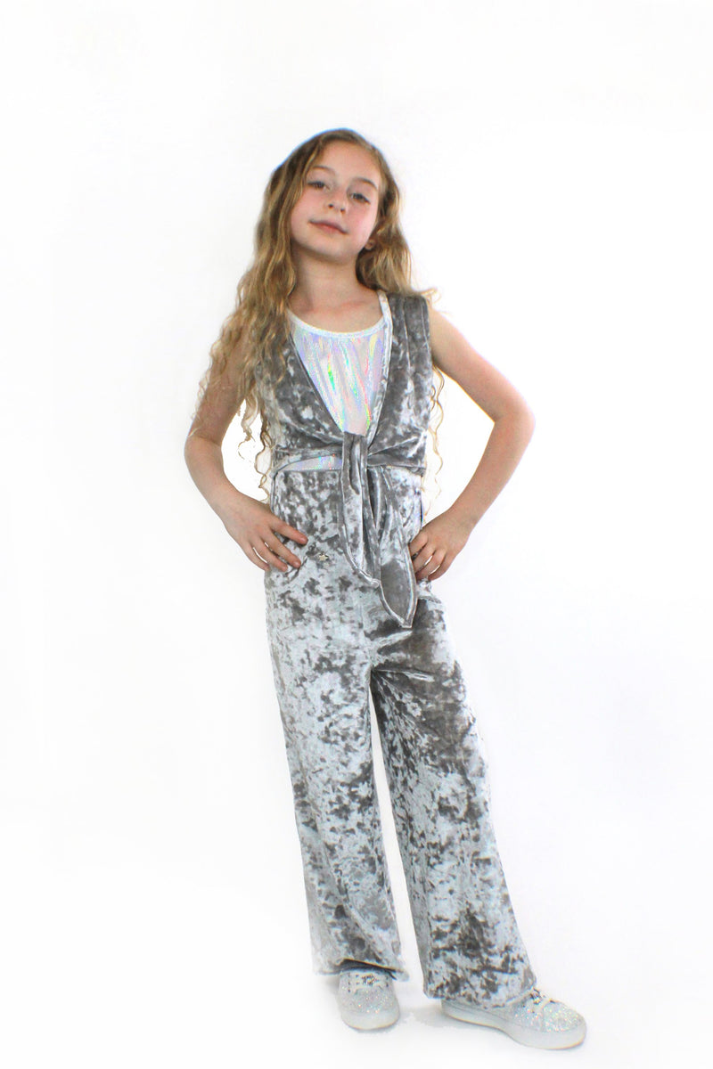 COCO With Pocketwist™  – Silver Crushed Velvet Jumpsuit