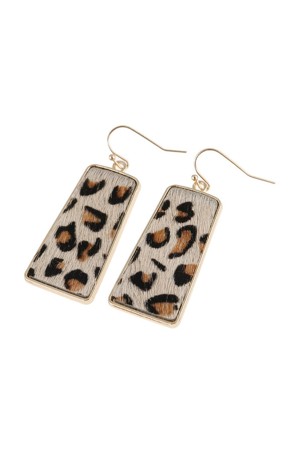Hde2889 - Leopard Printed Leather Bar Dangling Fish Hook Earrings