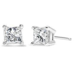 AGS Certified 14k Yellow Gold 1/2 Cttw 4-Prong Set Princess-Cut Solitaire Diamond Push Back Stud Earrings (I-J Color, SI