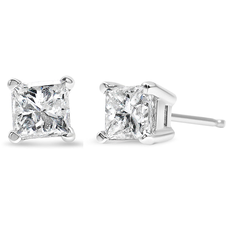 AGS Certified 14k Yellow Gold 1/2 Cttw 4-Prong Set Princess-Cut Solitaire Diamond Push Back Stud Earrings (I-J Color, SI
