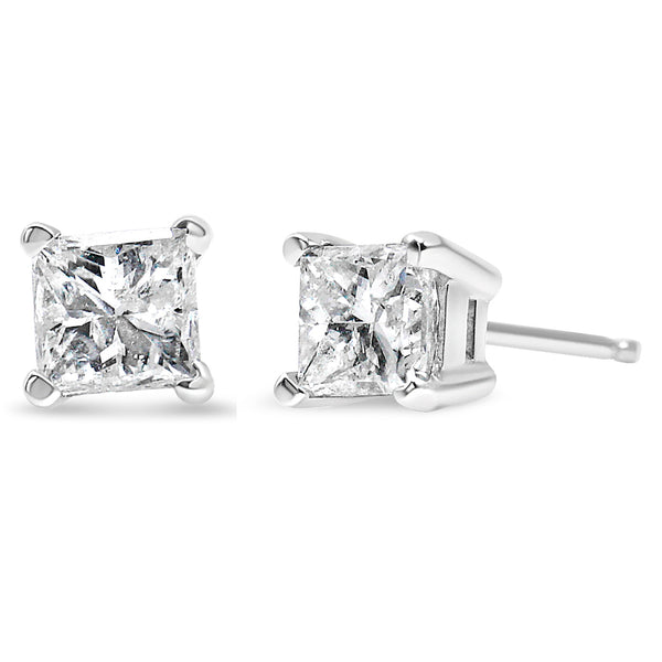 AGS Certified 1/4 Cttw Princess-Cut Square Diamond 4-Prong Solitaire Stud Earrings in 14K Yellow Gold (J-K Color, SI2-I1