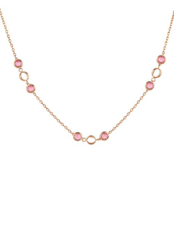 Milan Link Gemstone Necklace Rose Gold Pink Tourmaline
