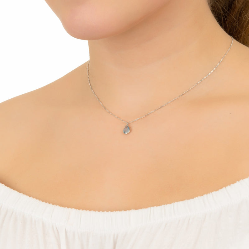 Pisa Mini Teardrop Necklace Silver Rose Quartz
