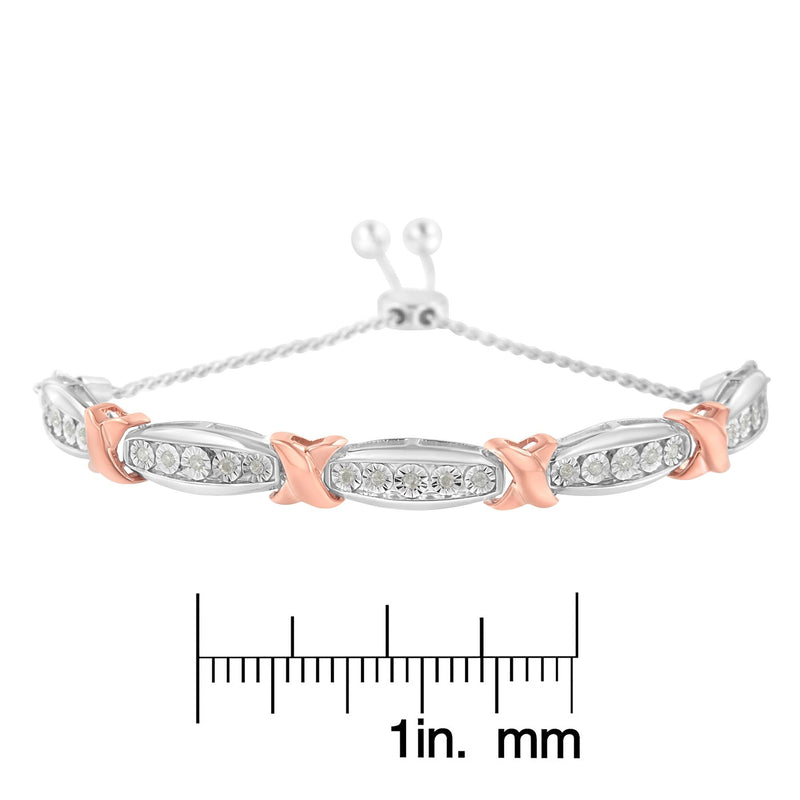 .925 Sterling Silver 1/4 Cttw Round-Cut Diamond X & Tapered Bar Miracle-Set Bolo Bracelet (I-J Color, I3 Clarity) - Two