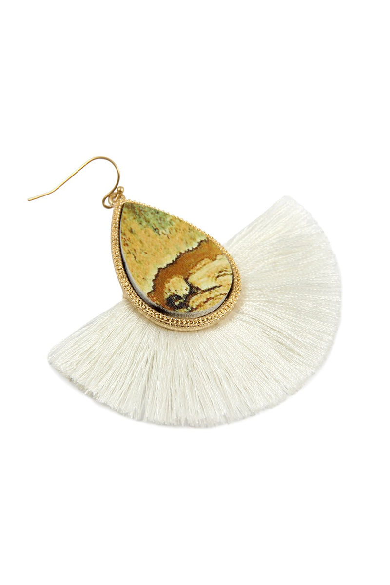 Ce1942 - Semi Wood Fish Hook Thread Tassel Teardrop Earrings