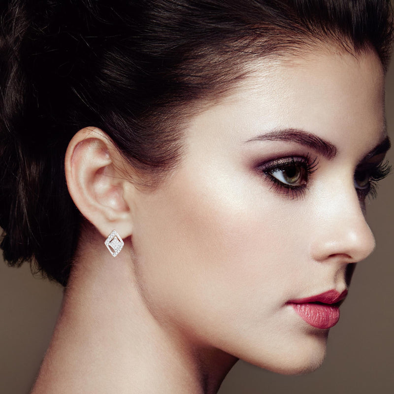 10K White Gold 1/3 Cttw Princess-Cut Diamond Double Triangle Composite Stud Earrings (H-I Color, SI1-SI2 Clarity)