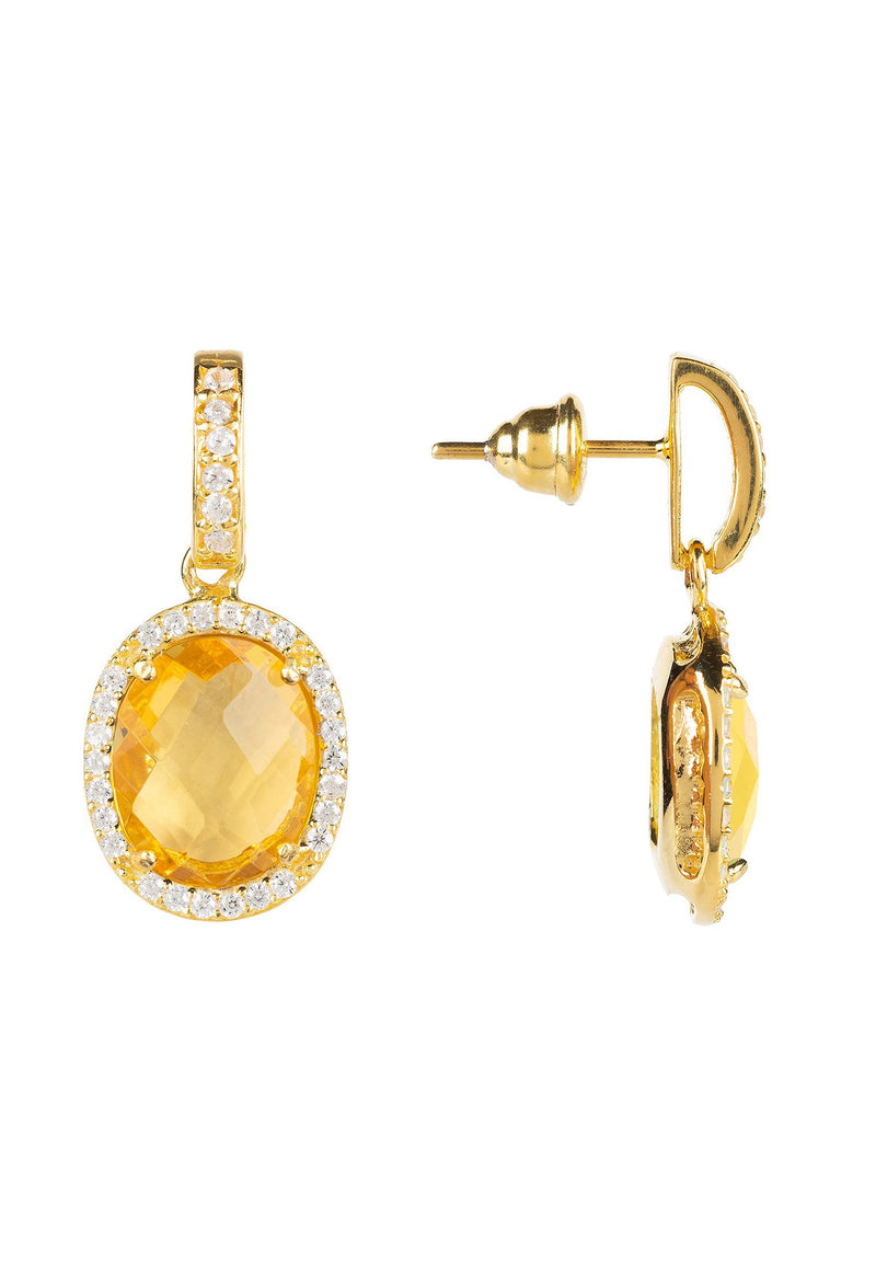 Beatrice Oval Gemstone Drop Earrings Gold Citrine Hydro