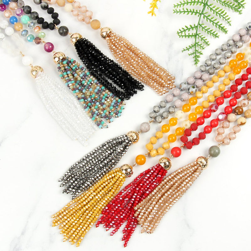 Hdn2237 - Beaded Tassel Pendant Necklace