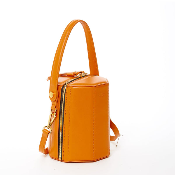 Harper Orange Leather Bucket Bag