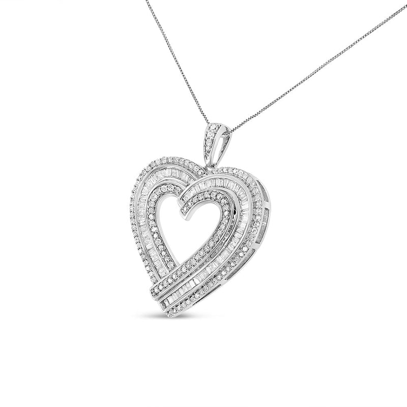 14K Yellow Gold Plated .925 Sterling Silver 1 3/8 Cttw Baguette Diamond Composite Heart 18" Inch Pendant (I-J Color, I1-