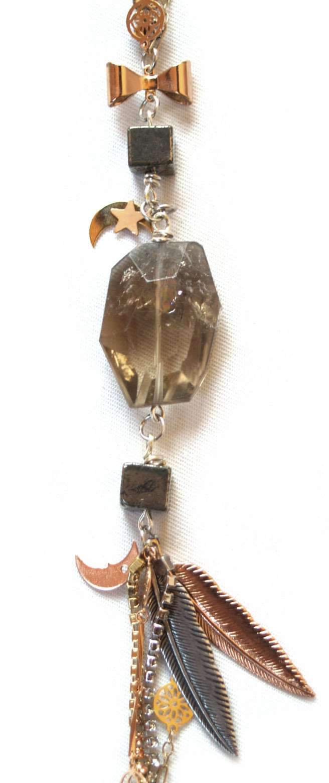Moonstone Necklace With Apricot Swarovski Crystals and Rutilated Quartz