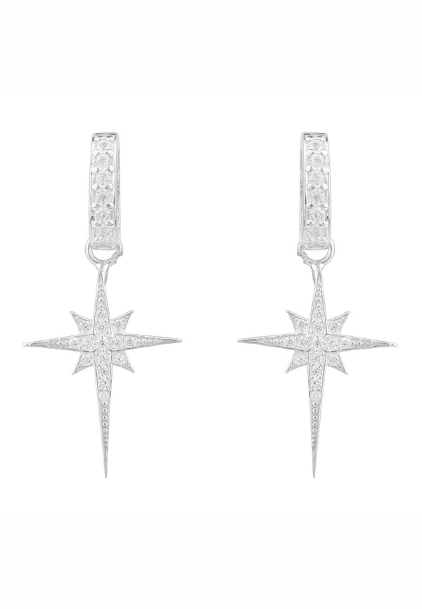 North Star Burst Small Drop Earring Silver