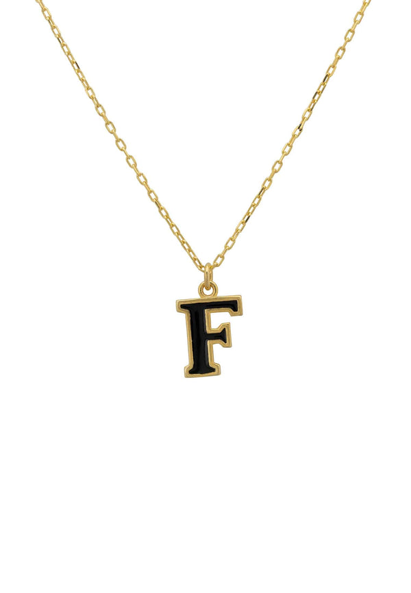 Initial Enamel Necklace Gold F