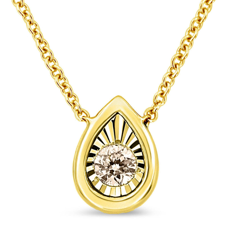 10K Yellow Gold Plated .925 Sterling Silver 1/10 Cttw Miracle Set Round Diamond Square Box Shape 18" Pendant Necklace (K