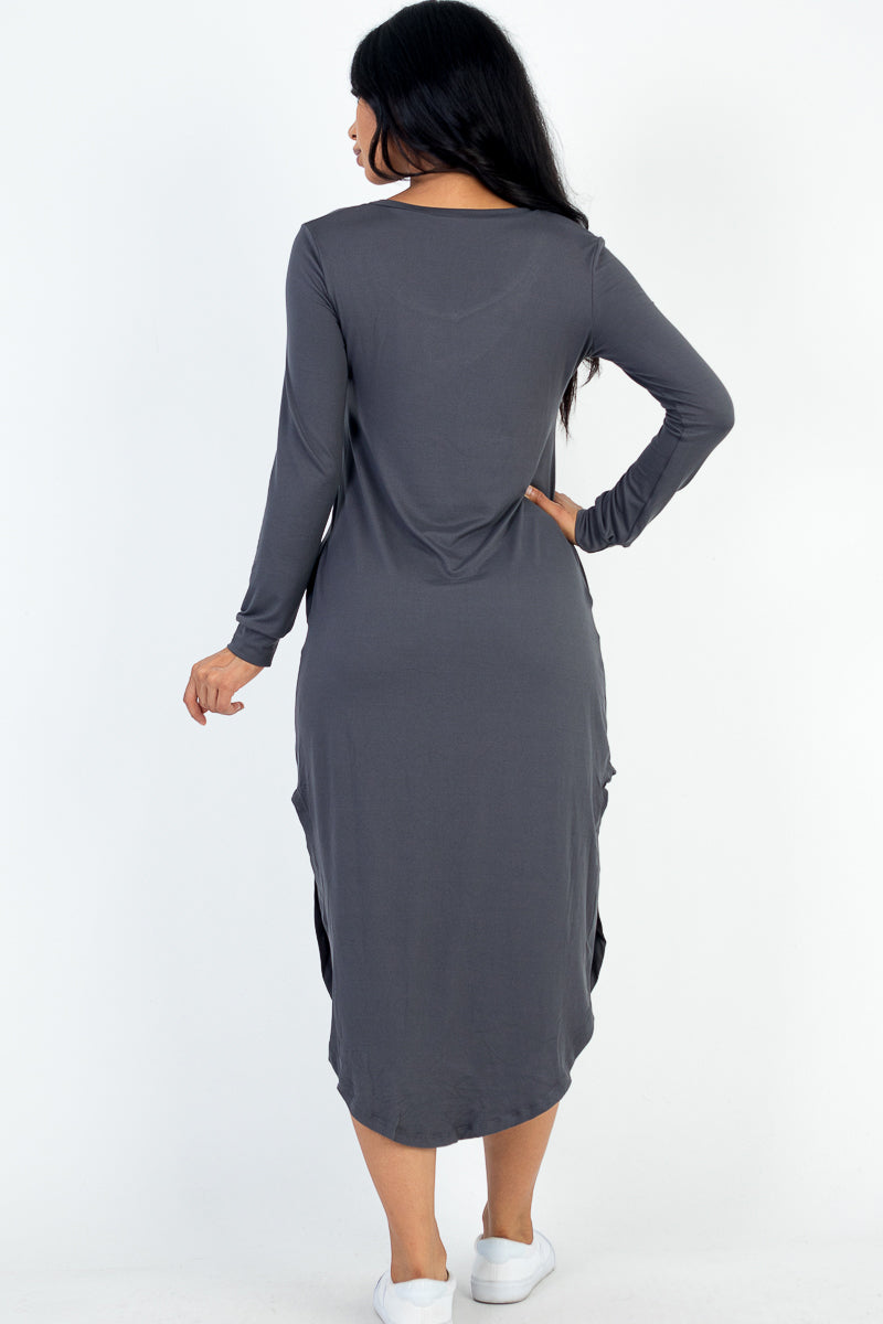 Long Sleeve Curved Hem Midi Dress (CAPELLA)