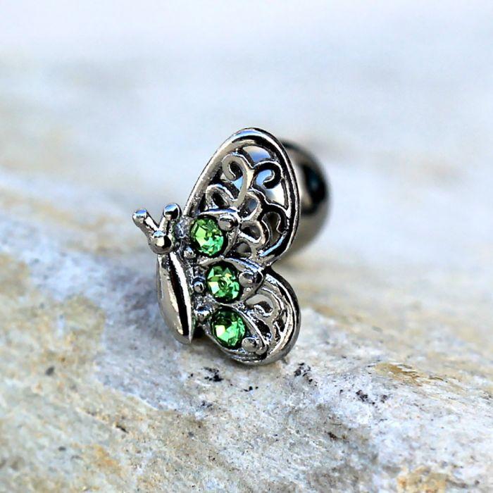 316L Stainless Steel Green Butterfly Cartilage Earring