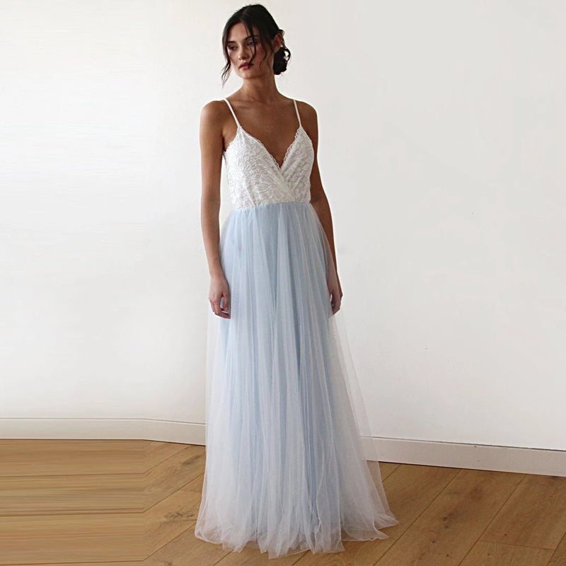 Fairy Ivory & Light Blue Tulle Wedding Gown, Two Colors Dress 1185