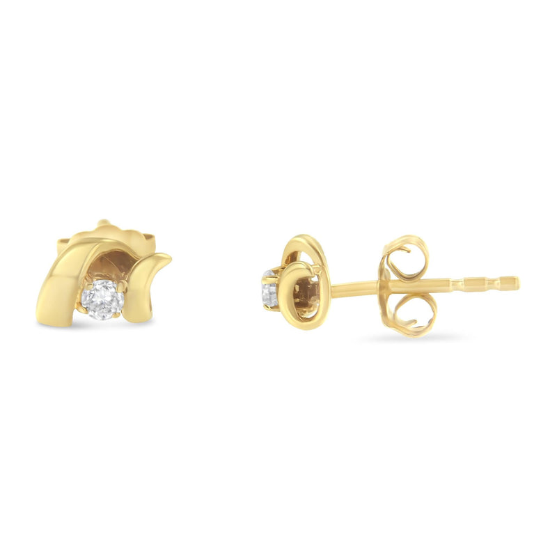 10K White Gold 1/10 Cttw Round Brilliant-Cut Diamond Espira Swirls Solitaire Push Back Stud Earrings (I-J Color, I1-I2 C