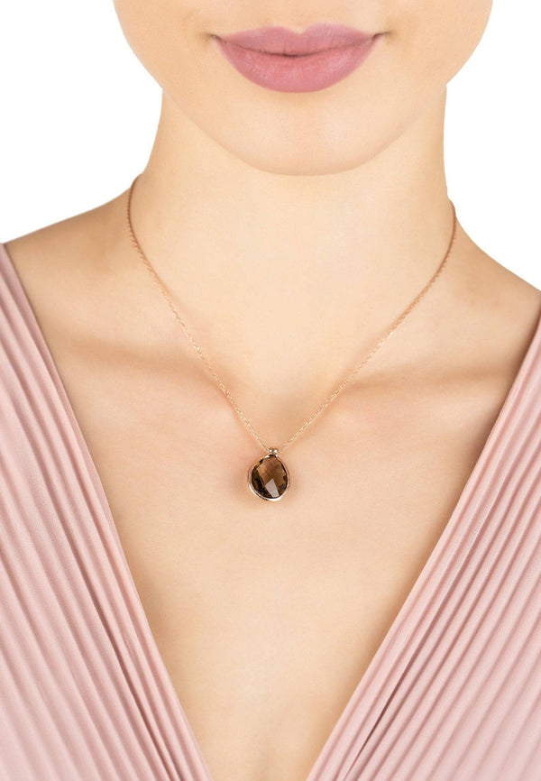 Petite Drop Necklace Rosegold Smokey Quartz Hydro